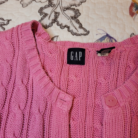 GAP Vintage Pink Cable Knit Button Up Cardigan Sweater 3/4 Sleeves Sz Small - Picture 3 of 7